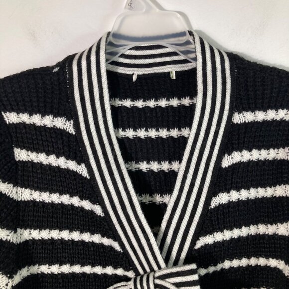 Womens Cato Striped V Neck Bow Button Cardigan S Acrylic Black White - Picture 4 of 9